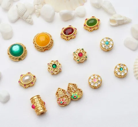 Perline Intarsiate in Oro Antico Etnico del Nepal per la Creazione di Gioielli Fai-da-te Perline Distanziatrici in Lega Strass Perle Artificiali Accessori per Braccialetti