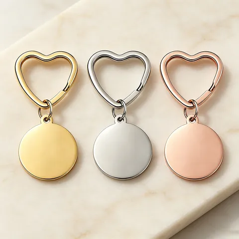 Stainless Steel Heart Ring Round Blank Tag Keychain Mirror Polished Metal Key Ring Pendant For DIY Laser Engraving Gift Accessory