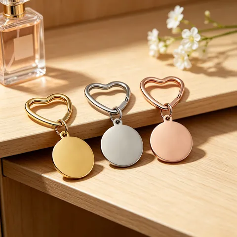 Stainless Steel Heart Ring Round Blank Tag Keychain Mirror Polished Metal Key Ring Pendant For DIY Laser Engraving Gift Accessory