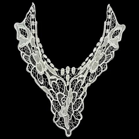 Polyester Embroidered Lace Fake Collar Hollow Out Floral V-Neck Applique Patch For Women Dress Clothing Sewing Accessories