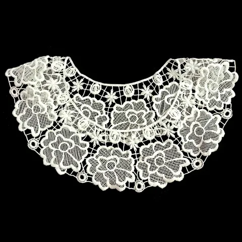 Vintage White Milk Silk Hollow Out Embroidered Lace Fake Collar Floral Doll Style Detachable Collar For Women Clothing Accessories