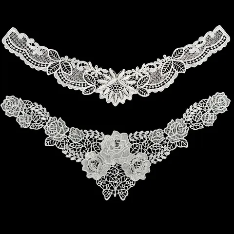 White Hollow Out Lace Embroidery Fake Collar Delicate Polyester Floral Lace Applique DIY Sewing Patch Accessories