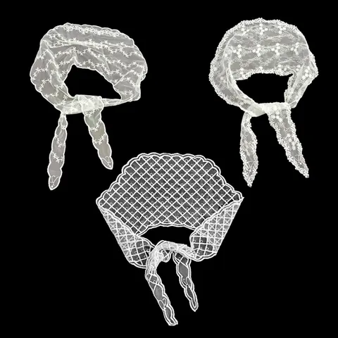 Witte Kant Gehaakt Hoofddoek Geborduurd Bloemen Bandana Voor Dames Zoet Mesh Haarband Ademend Zonbescherming Tulband Accessoire