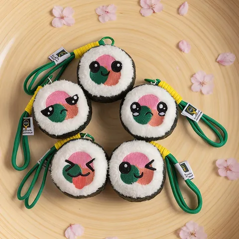 Cartoon Sushi Roll Plush Keychain Cute Kimbap Food Pendant Ornament With Embroidery Expression For Bag Keyring Kids Gift