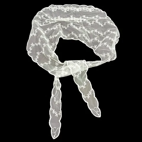 Witte Kant Gehaakt Hoofddoek Geborduurd Bloemen Bandana Voor Dames Zoet Mesh Haarband Ademend Zonbescherming Tulband Accessoire