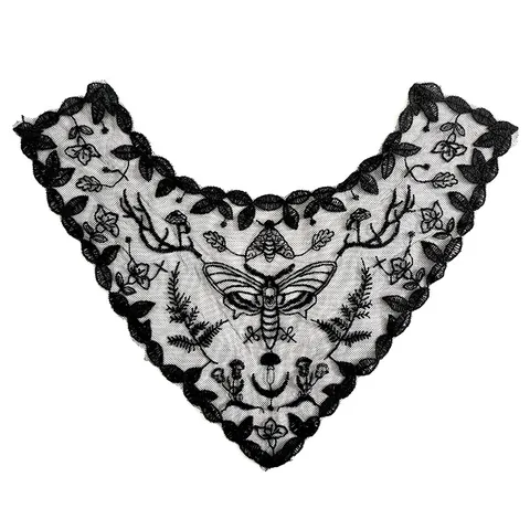 Gothic Schwarz Stickerei Spitze Falscher Kragen Für Damen DIY Nähen Zubehör Medusa Motte Heiliges Herz Muster Bestickt Netz Applikation