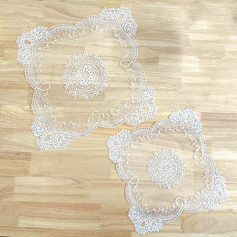 White Square Lace Tablecloth Embroidered Floral Hollow Out Decorative Mat For Coffee Table Vase Pad Dust Cover Polyester Home Decor