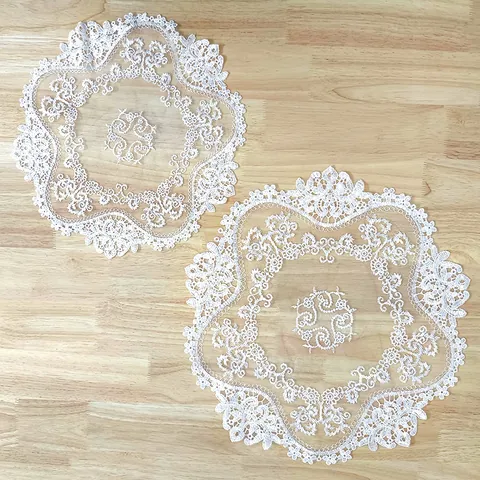 Elegant Round White Lace Tablecloth Hollow Out Embroidered Floral Placemat Decorative Dustproof Cover Mat For Home Decor