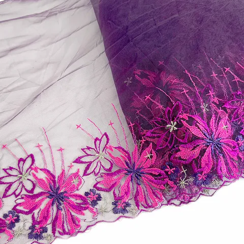 Heavy Embroidery Colorful Floral Lace Trim Mesh Fabric DIY Sewing Accessory For Lingerie Dress Decoration Polyester