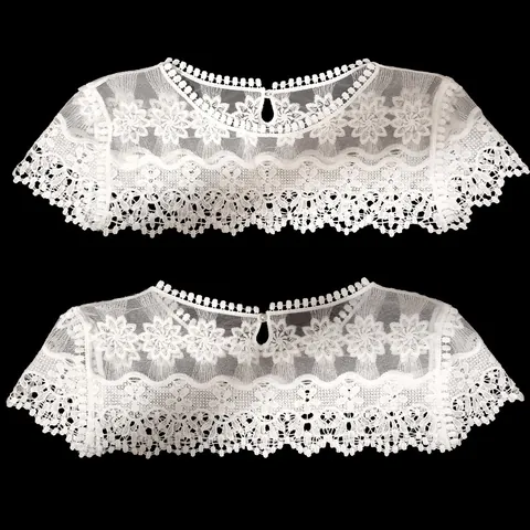 Châle en Dentelle de Soie de Lait Élégant Cape Femme Floral Brodé Ajouré Faux Col Enveloppement Décoratif Polyvalent