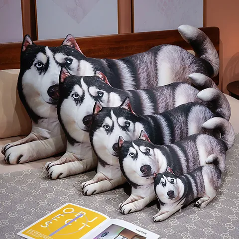 Realistic 3D Print Husky Plush Toy Dog Long Pillow Soft Stuffed Animal Doll For Kids Boys Girls Birthday Gift Home Decor