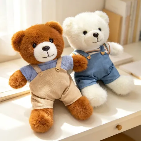 Cute Couple Teddy Bear Plush Toy Wearing Overalls Soft Stuffed Animal Home Decoration Gift For Valentine Birthday Wedding Party