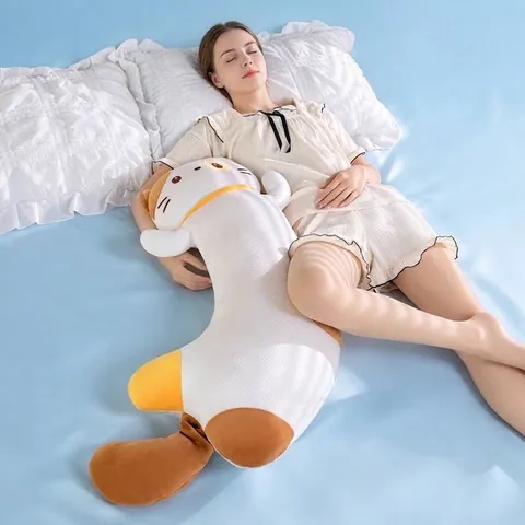 Traversin Long Chat en Tissu Rafraîchissant Doux Rempli de Coton PP Oreiller de Jambe Animal Mignon pour Dormir Enfants Femmes Chambre