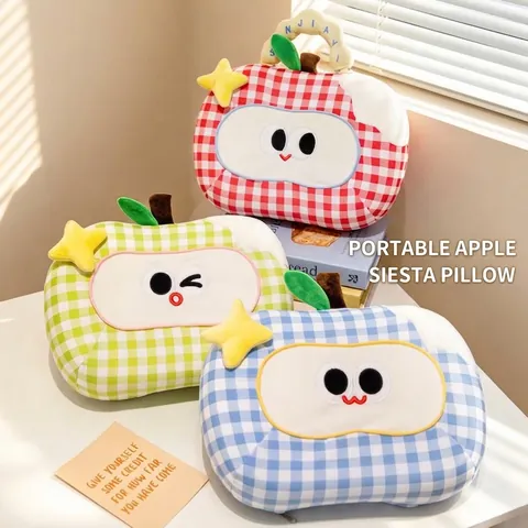 Almohada de Siesta en Forma de Manzana a Cuadros Tejido Refrescante Espuma Viscoelástica Oficina Estudiante Portátil Cojín de Escritorio Lavable Removible