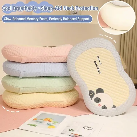 Summer Cooling Ice Bean Texture Memory Foam Neck Pillow Cartoon Animal Ergonomic Cat Belly Pillow For Office Nap Home Bedding