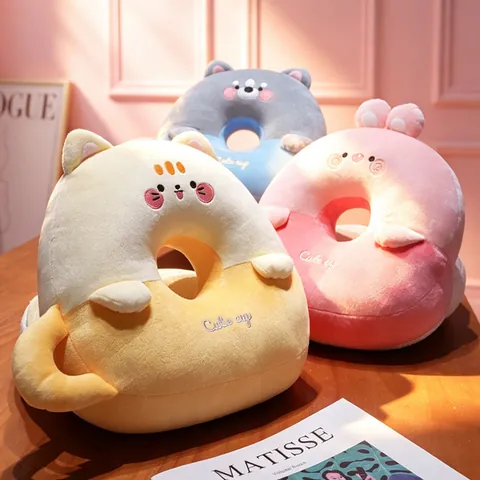 Oreiller de Sieste en Soie de Glace Dessin Animé pour Étudiants Bureau Design Creux Respirant Forme d'Animal en Peluche