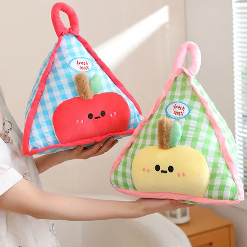 Combo de Cojín Manta Plegable Multifuncional de Seersucker con Patrón de Cuadrícula Fruta de Dibujos Animados Bordado Triángulo Cojín de Viaje Para Coche Oficina Hogar