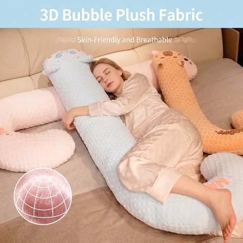 Oreiller de Corps Long en Forme de J pour Femmes Grossesse Soutien Tissu Minky Animaux Oreiller pour Dormeurs Latéraux Cadeau Enfants
