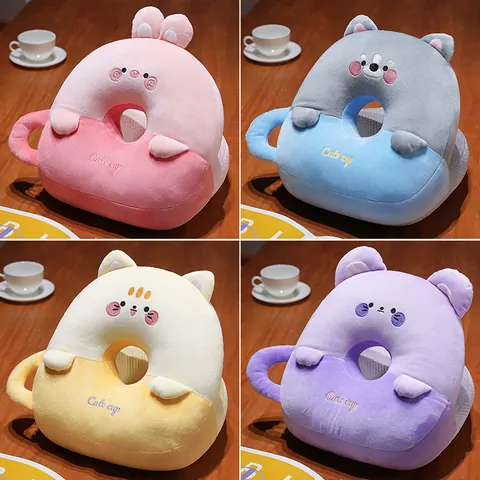 Oreiller de Sieste en Soie de Glace Dessin Animé pour Étudiants Bureau Design Creux Respirant Forme d'Animal en Peluche