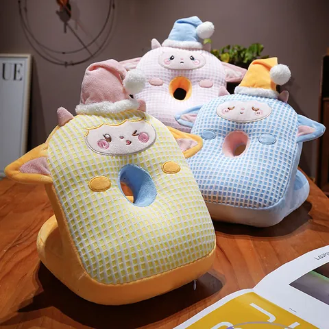 Almohada de Siesta de Seda de Hielo de Cordero Animado Refrescante Transpirable Hueca para Oficina Escritorio Niños Adultos Suave Cómoda Cojín Viaje
