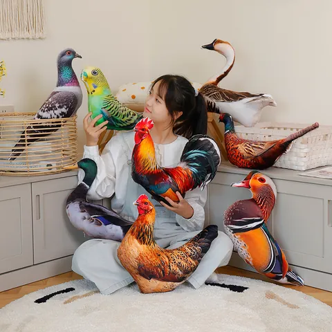Realistic Bird Plush Pillow Creative Soft Rooster Hen Parrot Duck Pigeon Mandarin Duck Pheasant Stuffed Animal Home Decor Toy