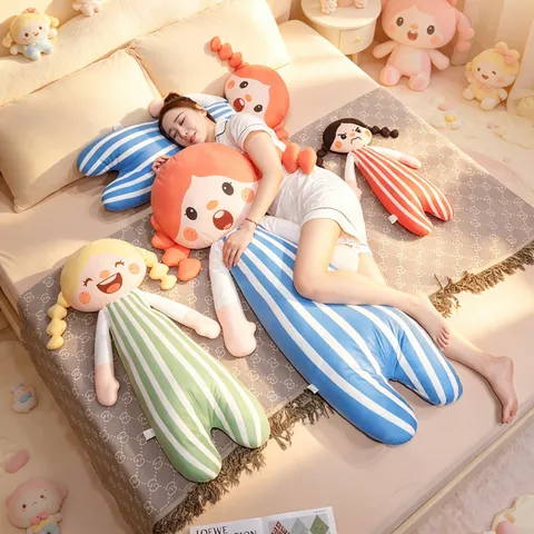Poupée en Peluche Abebe Dessin Animé Traversin Long Rayé Coton Doux Jouet Rembourré pour Sommeil Enfant Fille Cadeau