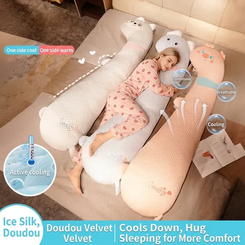 Traversin Long Animal de Dessin Animé Tissu Minky Texture à Bulles 3D Soutien des Jambes Coussin pour Lit