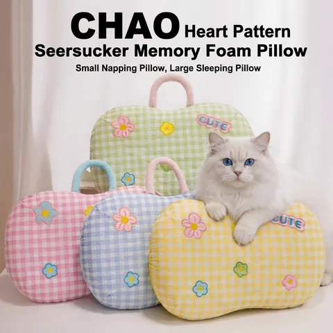 Gingham Memory Foam Neck Support Pillow Cute Flower Embroidery Student Dormitory Portable Sleep Aid Home Bedding