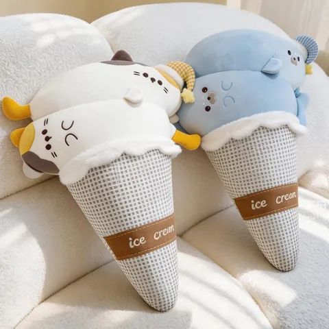 Creative Cute Seal Cat Ice Cream Plush Pillow Soft Spandex Ice Silk Cooling Cushion For Sofa Bed Bedroom Home Decor Gift