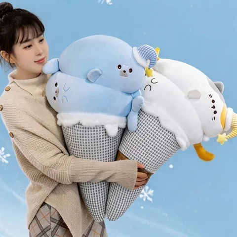 Creative Cute Seal Cat Ice Cream Plush Pillow Soft Spandex Ice Silk Cooling Cushion For Sofa Bed Bedroom Home Decor Gift