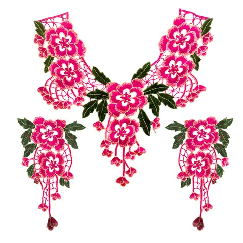 Women Ethnic Embroidered Floral Lace False Collar And Patches Set Polyester Hollow Out Applique For Dress DIY Sewing Craft