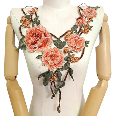 Colorful Peony Embroidery Lace False Collar Heavy Craft Hollow Out DIY Clothing Accessory Polyester Flower Applique For Women