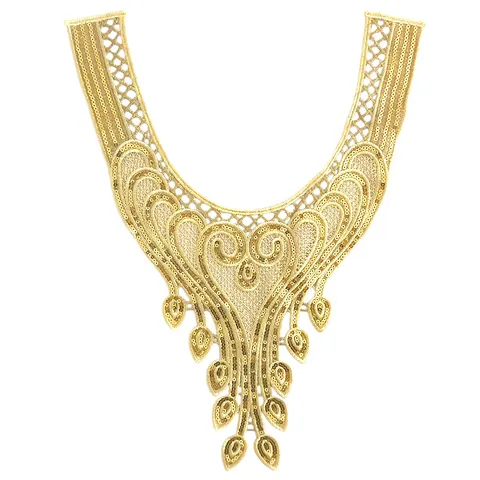 Gold Sequin Embroidered Lace False Collar Ethnic Style Polyester Floral Neckline Trim Patch DIY Garment Accessory