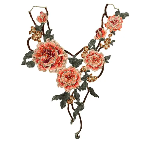 Colorful Peony Embroidery Lace False Collar Heavy Craft Hollow Out DIY Clothing Accessory Polyester Flower Applique For Women