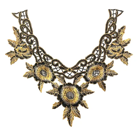 Heavy Embroidery Polyester Water Soluble Lace Fake Collar Floral Hollow Out Detachable Collar For Women DIY Clothing Accessory Black Gold