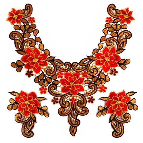 Faux Col en Dentelle Broderie Hydrosoluble Ethnique Appliques d'Encolure Florales Ajourées en Polyester Décoration de Fleurs Brodées pour Vêtements Femme