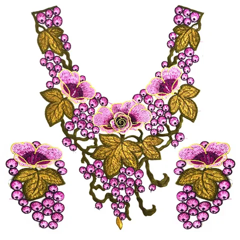 Ethnic Embroidery Lace False Collar And Matching Patches Polyester Hollow Grape Floral Pattern DIY Apparel Accessories
