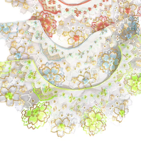 Women Traditional Hanfu Cloud Shoulder Detachable Collar Polyester Organza Colorful Cherry Blossom Embroidery Chinese Style Accessories