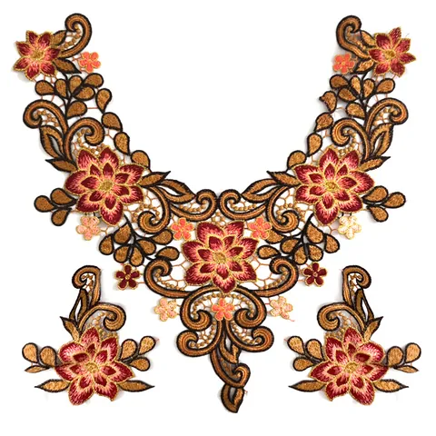 Faux Col en Dentelle Broderie Hydrosoluble Ethnique Appliques d'Encolure Florales Ajourées en Polyester Décoration de Fleurs Brodées pour Vêtements Femme