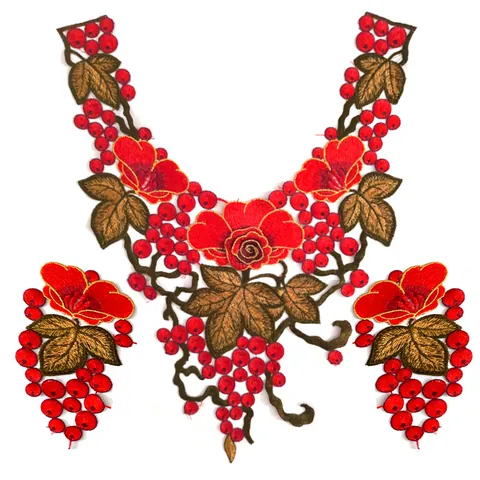 Ethnic Embroidery Lace False Collar And Matching Patches Polyester Hollow Grape Floral Pattern DIY Apparel Accessories