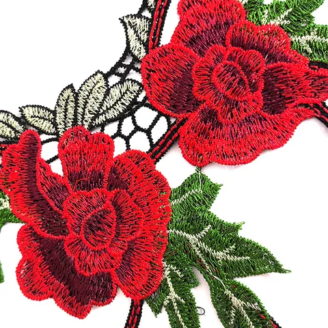 Exquisite Water Soluble Embroidered Rose Lace Fake Collar Ethnic Style Hollow Out Floral Clothing Patch For Women Decorative Accessory