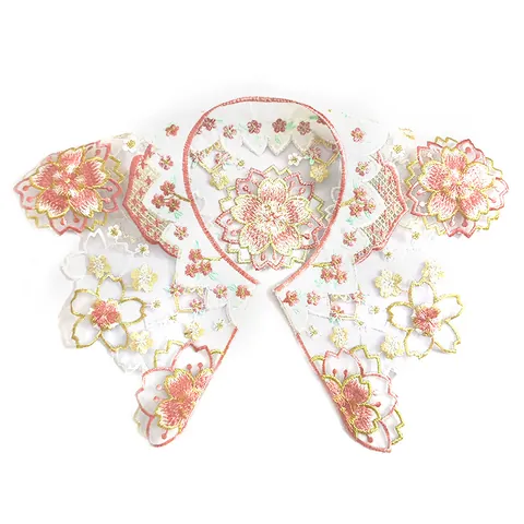 Women Traditional Hanfu Cloud Shoulder Detachable Collar Polyester Organza Colorful Cherry Blossom Embroidery Chinese Style Accessories
