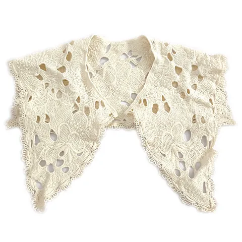 Vintage Cotton Embroidered Lace Detachable False Collar Women Hollow Out Floral Shawl Doll Neckline Clothing Accessories