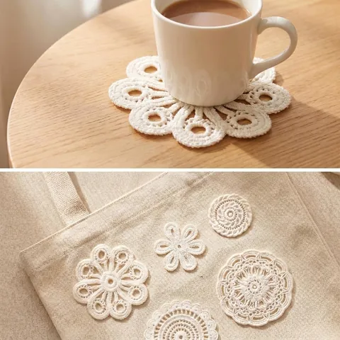 Vintage Crochet Cotton Lace Round Flower Cup Coaster Hollow Out Hand-Woven Decorative Patch DIY Craft Accessories