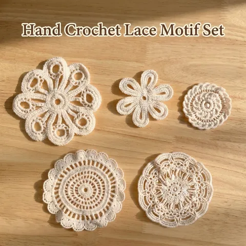 Vintage Crochet Cotton Lace Round Flower Cup Coaster Hollow Out Hand-Woven Decorative Patch DIY Craft Accessories