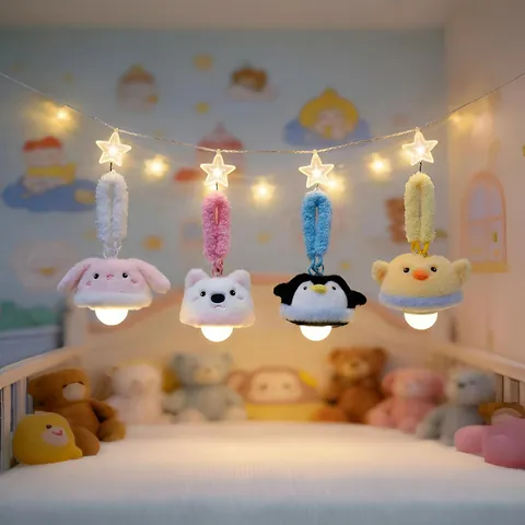 Cute Plush Animal Night Light USB Rechargeable Hanging LED Lamp Soft Cartoon Rabbit Penguin Chick Dog Dolls Room Decor Gifts