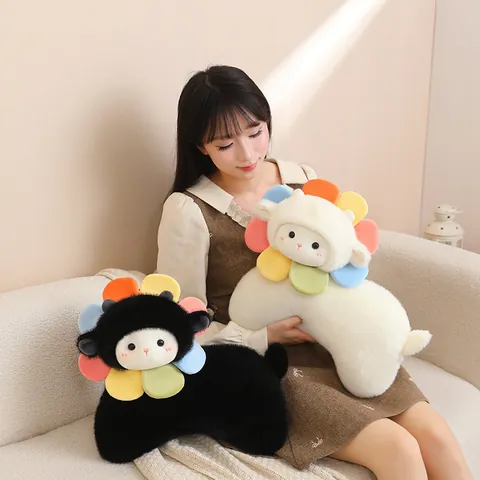 Cuscino di Peluche a Forma di Agnello Girasole Colorato Cartone Animato Morbido Cuscino Animale Agnello per Divano Camera da Letto Regalo