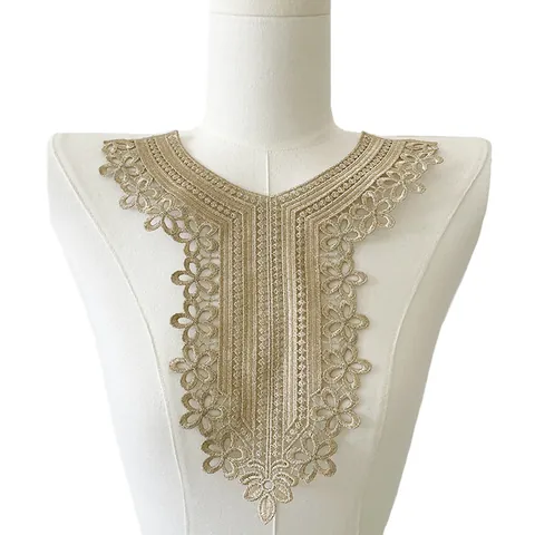 Gold Metallic Thread Embroidered Lace False Collar Hollow Out Floral Applique For DIY Sewing Garment Trims And Notions Accessories