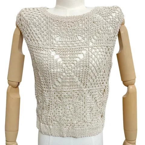 Women Lazy Korean Style Hollow Crochet Cotton Blouse Embroidered Round Neck Loose Knit Top Casual Breathable Thin Smock