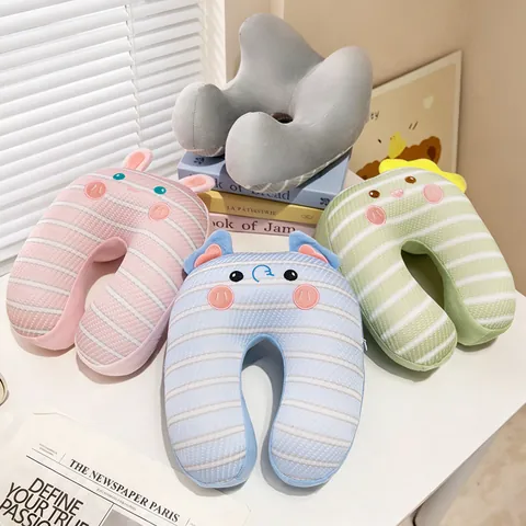 Almohada de Cuello en Forma de U de Seda de Hielo de Verano Almohada de Viaje Transpirable Diseño de Animal de Dibujos Animados para Oficina Avión